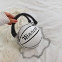 Dameshandtas in de vorm van een basketbal 16 x 16 cm Ronde handtas met een ronde handgreep en een zilveren schouderketting 1