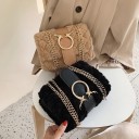 Dameshandtas met kunstbont en gouden ketting over de schouder Gevoerd patroon Decoratieve gesp met hertenhoofden Flap 22 x 15 x 11 cm 5