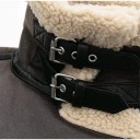 Damesjas van kunstleer met bont en grote kraag op schuine rits met riem en zakken met rits oversize donkerbruin met beige bont 16
