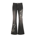 Damesjeans zwart Effen Bloemmotieven op de broekspijpen Zakjes Denim Moderne casual broeken Stijlvolle outfit 5