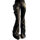 Damesjeans zwart Uitlopende pijpen Zakjes Katoen Polyester Comfortabele moderne broeken Flare Elegant casual stijl 7