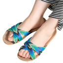 Damesommersko i boho-stil med farverige vævede stropper. Komfortabel flad sål. Lette sko til indendørs og udendørs brug. Elegant etno-look. 2