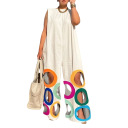 Damesoverall met doorboringen in de broekspijpen O-hals Lange broeken Top met brede schouderbanden Losse pasvorm Polyester 4