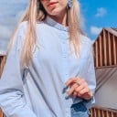 Damesoverhemd met kraag en lange mouwen Borstzakje Knopen Sluiting Losse pasvorm Manchetten met knopen Katoen en polyester 6
