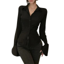 Damesoverhemd met lange mouwen Vetersluiting op de rug Slanke pasvorm Sluiting aan de voorkant Elegante blouse voor &#39;s avonds en op het werk 3