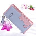 Damesportemonnee met kat Gestippelde applicatie van zittende kat Ritssluiting Sleutelhanger in de vorm van een kat Decoratieve roze rand 6
