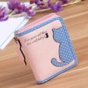 Damesportemonnee met kat Gestippelde applicatie van zittende kat Ritssluiting Sleutelhanger in de vorm van een kat Decoratieve roze rand 8