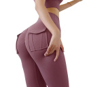 Damesportleggings med høj talje og lommer, strækbare, elastiske træningsbukser, slim fit, komfortabelt fitnesstøj 9