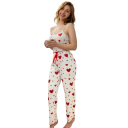 Damespyjama met top en lange broek Effen set met hartjespatroon van polyester en spandex Comfortabel elastisch zomermodel 2