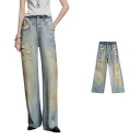 Damjeans blå Enfärgad Rivna Löst snitt Fickor Lyocell Modern ripped byxor Bekväm street stil 1