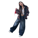 Damjeans blå Loose fit Fickor Bomull Polyester Bekväma avslappnade byxor Vida ben Modern casual stil för vardagsbruk 5