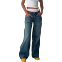 Damjeans enfärgade Löst snitt Fickor Bomull Polyester Bekväma avslappnade byxor Vida ben Modern casual stil 8