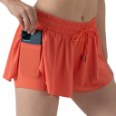 Damkjol med inbyggda shorts och snörning, med fickor, enfärgad, polyester, spandex, elastisk sommarkjol 19