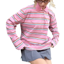 Dampolotröja med lång ärm Randig design V-ringning med krage och knappar Bomull med spandex 4