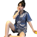 Dampyjamas set t-shirt och shorts Knappstängning Ficka Krage Enfärgad Bekväm material Polyester spandex 4