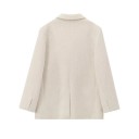 Dams beige plyschjacka med krage och fickor Elegant mjuk jacka i polyester Enfärgad höst- och vinterklädsel 2