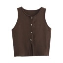 Dams elegant enfärgad väst med bröstfickor Rund halsringning Knäppning med knappar Lätt polyester material Flera färger 16