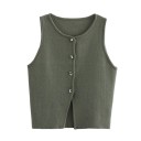 Dams elegant enfärgad väst med bröstfickor Rund halsringning Knäppning med knappar Lätt polyester material Flera färger 17