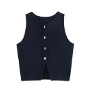 Dams elegant enfärgad väst med bröstfickor Rund halsringning Knäppning med knappar Lätt polyester material Flera färger 15