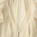 Dams elegant polopr transparent skjorta med volanger och V-ringning Lång ärm Knäppning med knappar Enfärgad blus i lätt polyester 4