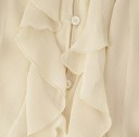 Dams elegant polopr transparent skjorta med volanger och V-ringning Lång ärm Knäppning med knappar Enfärgad blus i lätt polyester 6