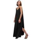 Dams lång nattklänning med V-ringning Elegant lös klänning med underkjol och slits Polyester Nylon Rayon Olika färger 20