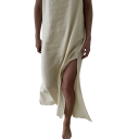 Dams lång nattklänning med V-ringning Elegant lös klänning med underkjol och slits Polyester Nylon Rayon Olika färger 13