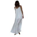 Dams lång nattklänning med V-ringning Elegant lös klänning med underkjol och slits Polyester Nylon Rayon Olika färger 18