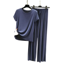 Dams pyjamas i modal och spandex Enfärgad set med t-shirt med kort ärm och O-ringning Bekväma långa byxor 3