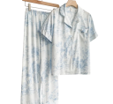 Dams pyjamas med fina mönster Skjorta med krage och kort ärm med knappar och bröstficka och byxor av mjuk polyester och rayon 1