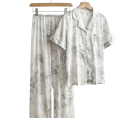 Dams pyjamas med fina mönster Skjorta med krage och kort ärm med knappar och bröstficka och byxor av mjuk polyester och rayon 2