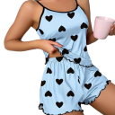 Dams pyjamas med hjärtan Enfärgad set med linne och shorts Lätt polyester Bekväma nattkläder Flera färger 1