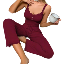 Dams pyjamas med linne och byxor Enfärgad elegant set av lätt polyester och elastisk spandex tillgänglig i olika färger 7