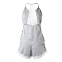 Dams pyjamas med spetskant och spetsrygg Topp med V-ringning och shorts Enfärgad set av polyester och spandex Olika färger 9