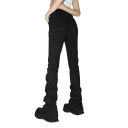 Damsjeans svarta Enfärgade Utsvängda ben Fickor Bomull Polyester Bekväma byxor med utsvängda ben Modern elegant stil 5