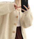 Damsk cardigan i bomull och akryl med långa ärmar och knäppning med knappar Enfärgad tröja i universell storlek Elegant dammode 18