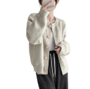 Damsk cardigan i bomull och akryl med långa ärmar och knäppning med knappar Enfärgad tröja i universell storlek Elegant dammode 2