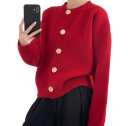 Damsk cardigan i bomull och akryl med långa ärmar och knäppning med knappar Enfärgad tröja i universell storlek Elegant dammode 4