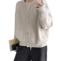 Damsk cardigan i bomull och akryl med långa ärmar och knäppning med knappar Enfärgad tröja i universell storlek Elegant dammode 6