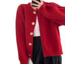 Damsk cardigan i bomull och akryl med långa ärmar och knäppning med knappar Enfärgad tröja i universell storlek Elegant dammode 7