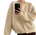 Damsk cardigan i bomull och akryl med långa ärmar och knäppning med knappar Enfärgad tröja i universell storlek Elegant dammode 11