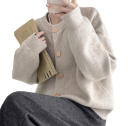 Damsk cardigan i bomull och akryl med långa ärmar och knäppning med knappar Enfärgad tröja i universell storlek Elegant dammode 13