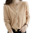 Damsk cardigan i polyester med rundad hals Enkel färgad elegant tröja med knappar och långa ärmar Universell storlek 9
