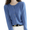 Damsk cardigan i polyester med rundad hals Enkel färgad elegant tröja med knappar och långa ärmar Universell storlek 8