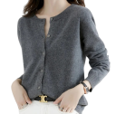Damsk cardigan i polyester med rundad hals Enkel färgad elegant tröja med knappar och långa ärmar Universell storlek 11