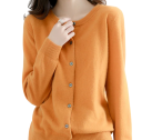 Damsk cardigan i polyester med rundad hals Enkel färgad elegant tröja med knappar och långa ärmar Universell storlek 10