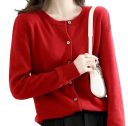 Damsk cardigan i polyester med rundad hals Enkel färgad elegant tröja med knappar och långa ärmar Universell storlek 7
