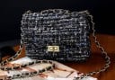 Damsk crossbody-väska med klaff och kedjeslinga Strukturerad tyg med tweedutseende Metallspänne Ull och PU-läder 8