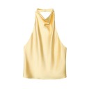 Damsk glänsande blus U-ringning Utan ärmar Knäppning i nacken Enfärgad elegant blus av polyester 7