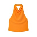 Damsk glänsande blus U-ringning Utan ärmar Knäppning i nacken Enfärgad elegant blus av polyester 8